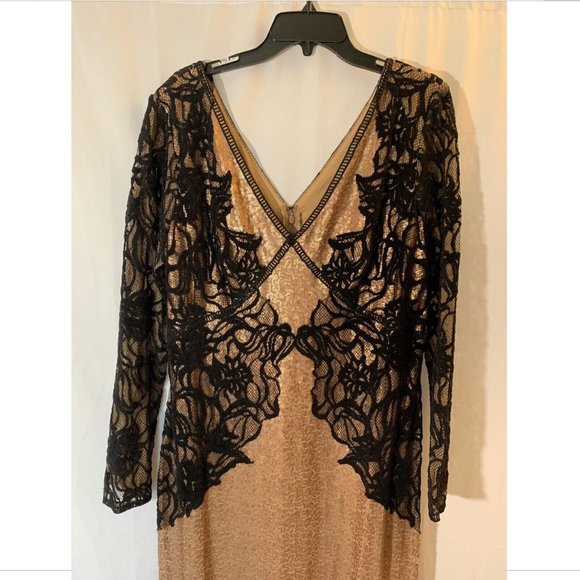 NEW $668 Tadashi Shoji Vulcan Lace Sequin Long Sleeve Gown Copper [SZ‎ 16 ] - Picture 6 of 13